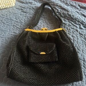 Vintage Corde Bead Hand Bag with small wallet and mirror